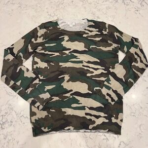 J Crew Teddie Camo‎ Print Cotton Sweater Women's Size Small Crew Neck Casual